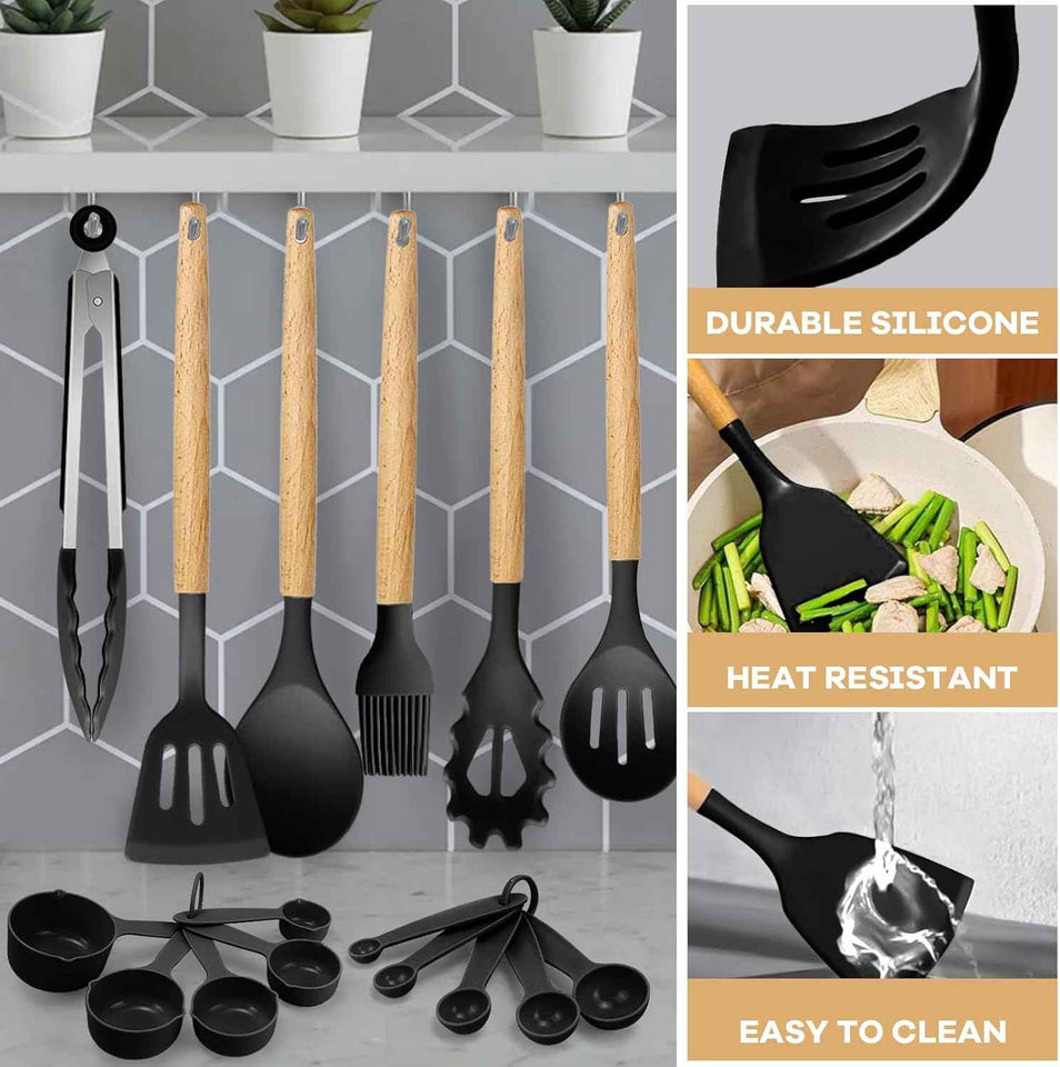 22 Pcs Silicone Kitchen Cooking Utensils Set, 446°F Heat Resistant Non-Stick Silicone Spatula Sets,Spoon,Kitchen Utensil Gadgets Tools Set Kitchen Gadgets for Cookware,Dishwasher Safe BPA Free