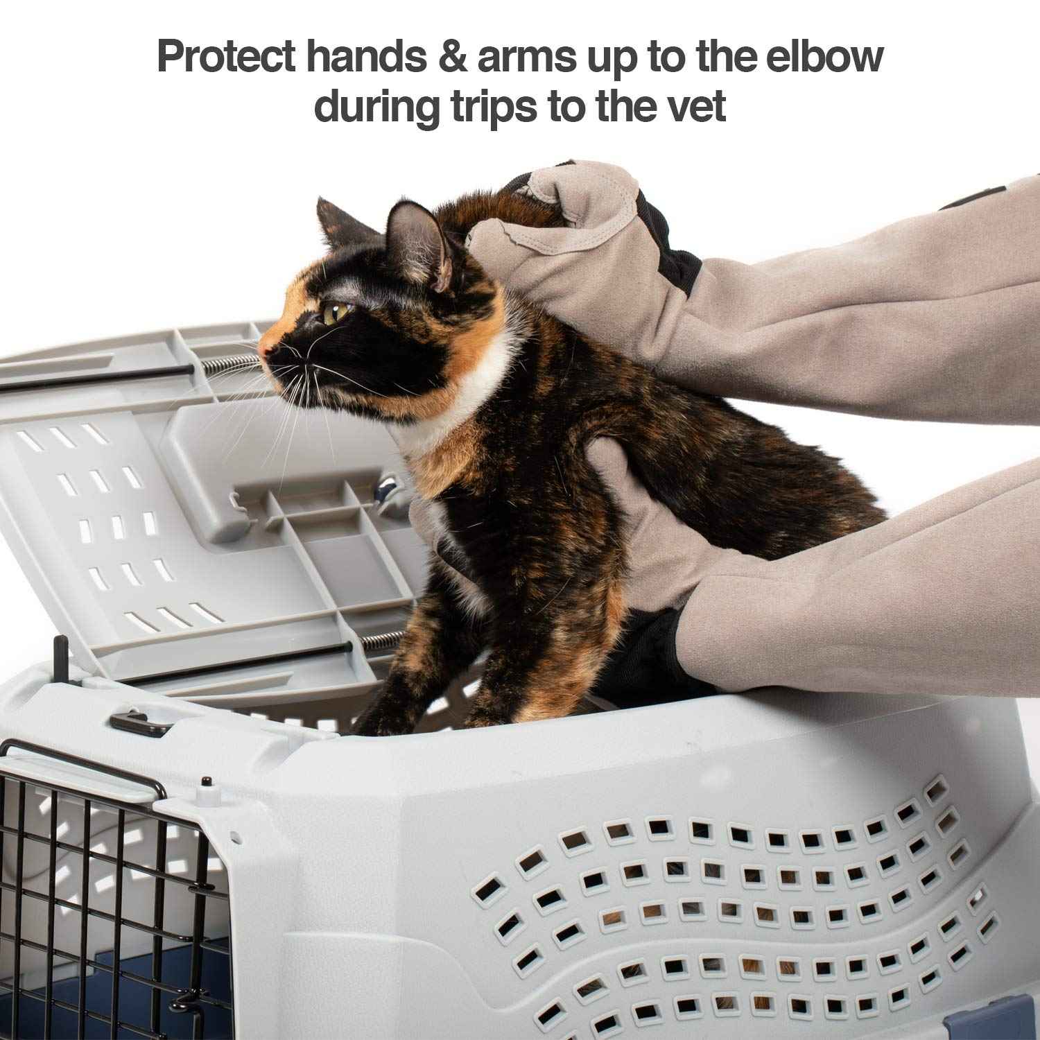 PetFusion Multipurpose Pet Glove for Grooming, Trips to Vet, Handling. [Puncture & Scratch Resistant, Water Resistant]. 12 Month Warranty for Manufacturer Defects Grey