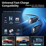 MLVOC 120W Fast Charging Car Charger with Earbuds, Retractable 4-in-1 USB-C & Lightning for iPhone & Android (Black) - ShopUS