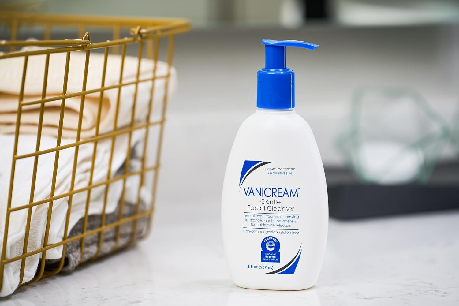 Vanicream gentle facial cleanser with pump dispenser, 8 fl oz, fragrance-free for sensitive skin