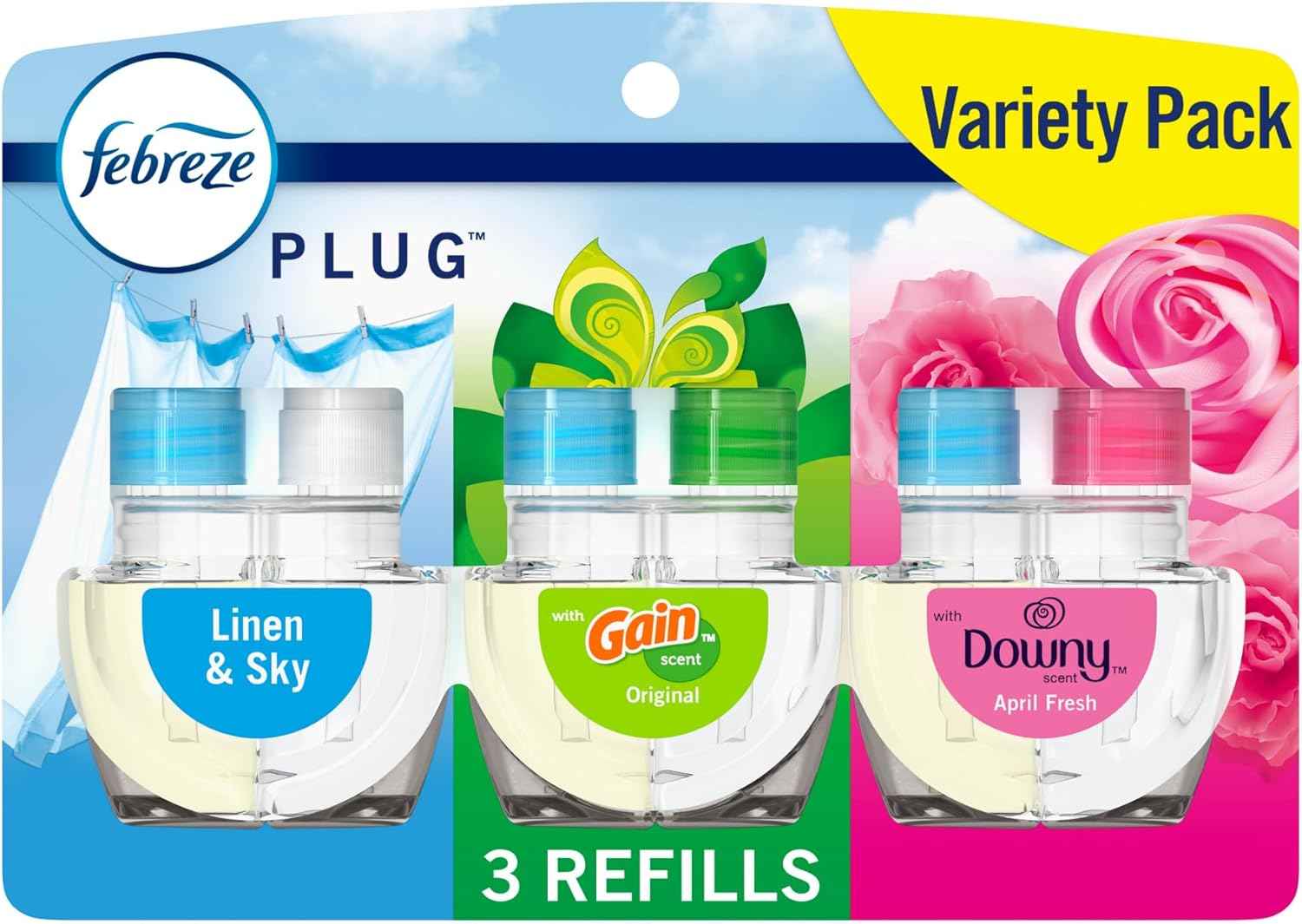Febreze Plug In Air Freshener, Odor-Fighting Scented Oil Refill, Air Fresheners for Home and Bathroom and Kitchen, Long Lasting for Strong Odors, Sweet Watermelon Vine Scent, 0.87oz Refill, 3 Count