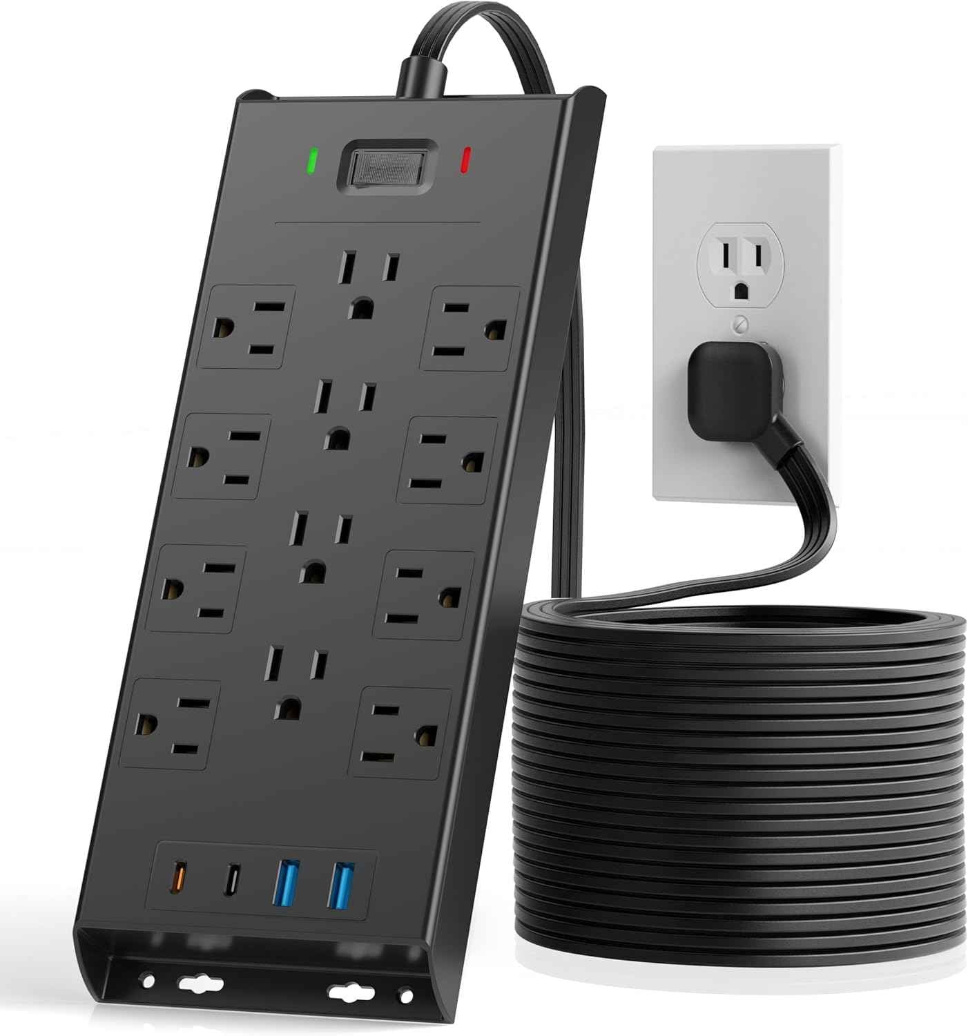 LeZone 10Ft Surge Protector Power Strip 4800J, Black, 12 Outlets, 2 USB C, 2 USB Ports, Wall Mountable