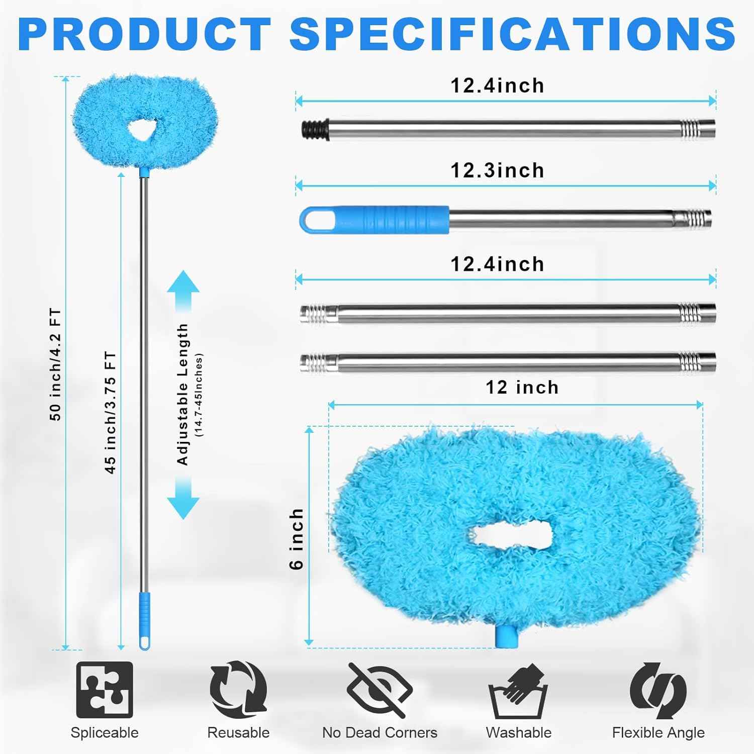 Storystore Ceiling Fan Cleaner Duster with Adjustable Extension Pole and Removable Fan Blade Cleaner - Blue