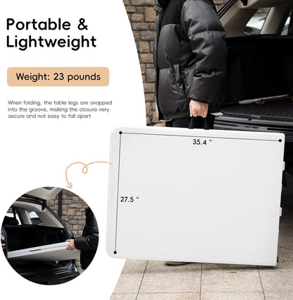 Folding Table 6FT HDPE 6 Foot Foldable Table Portable Banquet Surface Fold-in-Half Desk Utility for Working Meeting Parties, Picnic, Camping, Weddings, Catering, Garden Dining-White