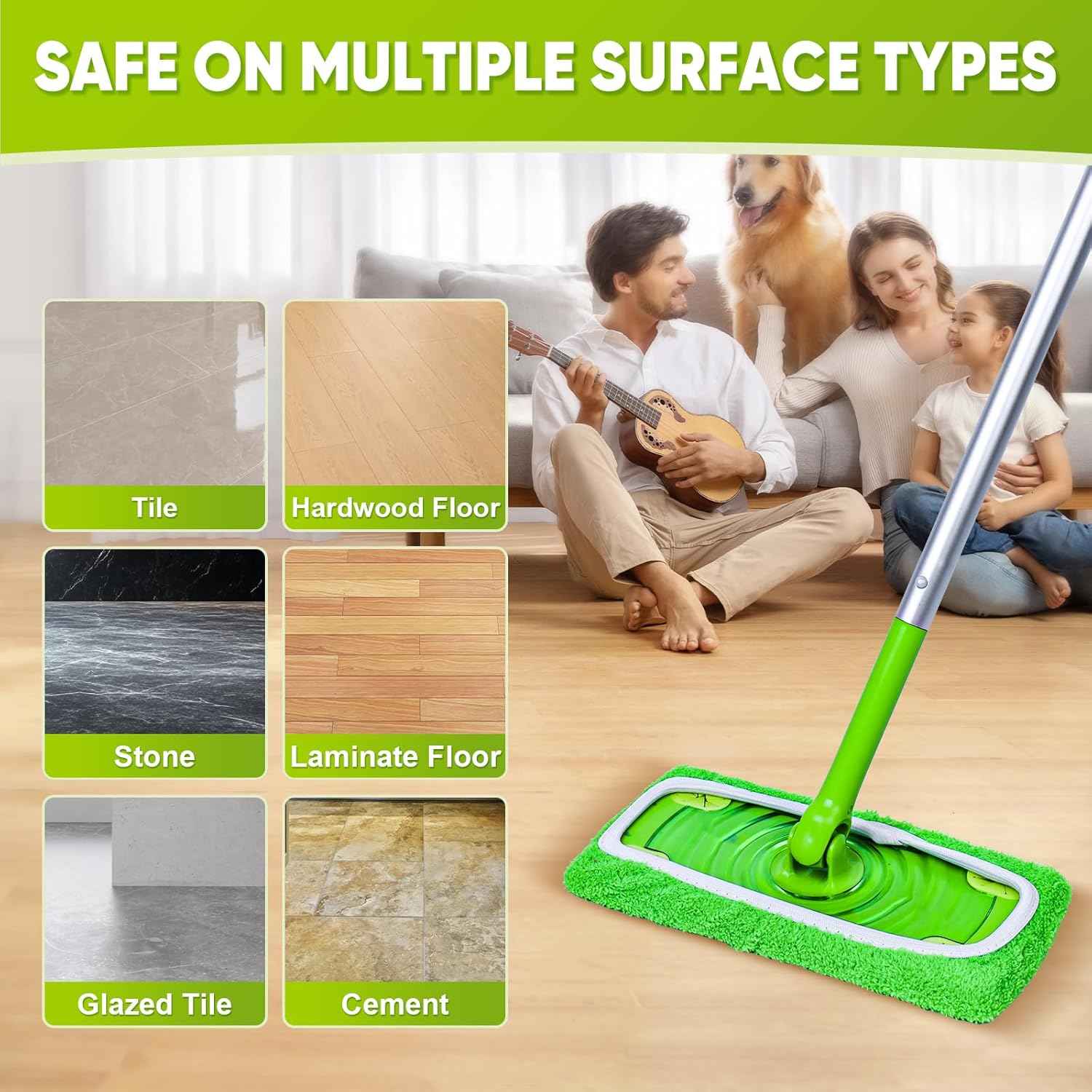6-Pack Reusable Mop Pads Compatible with Sweeper Mop - 100% Coral Fleece Washable Refills - Microfiber Dry & Wet Sweeping Cloths for Multi-Surface/Hardwood Floor Cleaning