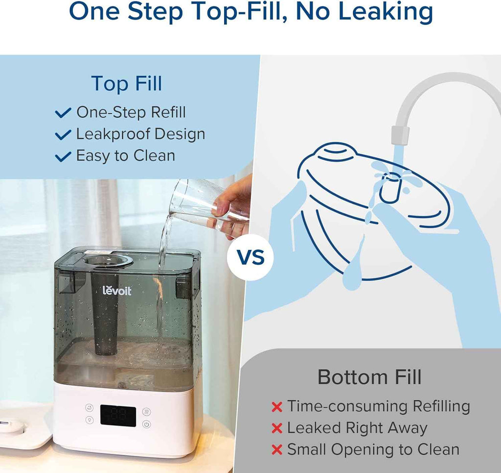 LEVOIT Humidifiers for Bedroom Large Room Home, (6L) Cool Mist Top Fill Essential Oil Diffuser for Baby & Plants, Smart App & Voice Control, Rapid Humidification & Auto Mode - Quiet Sleep Mode, Gray