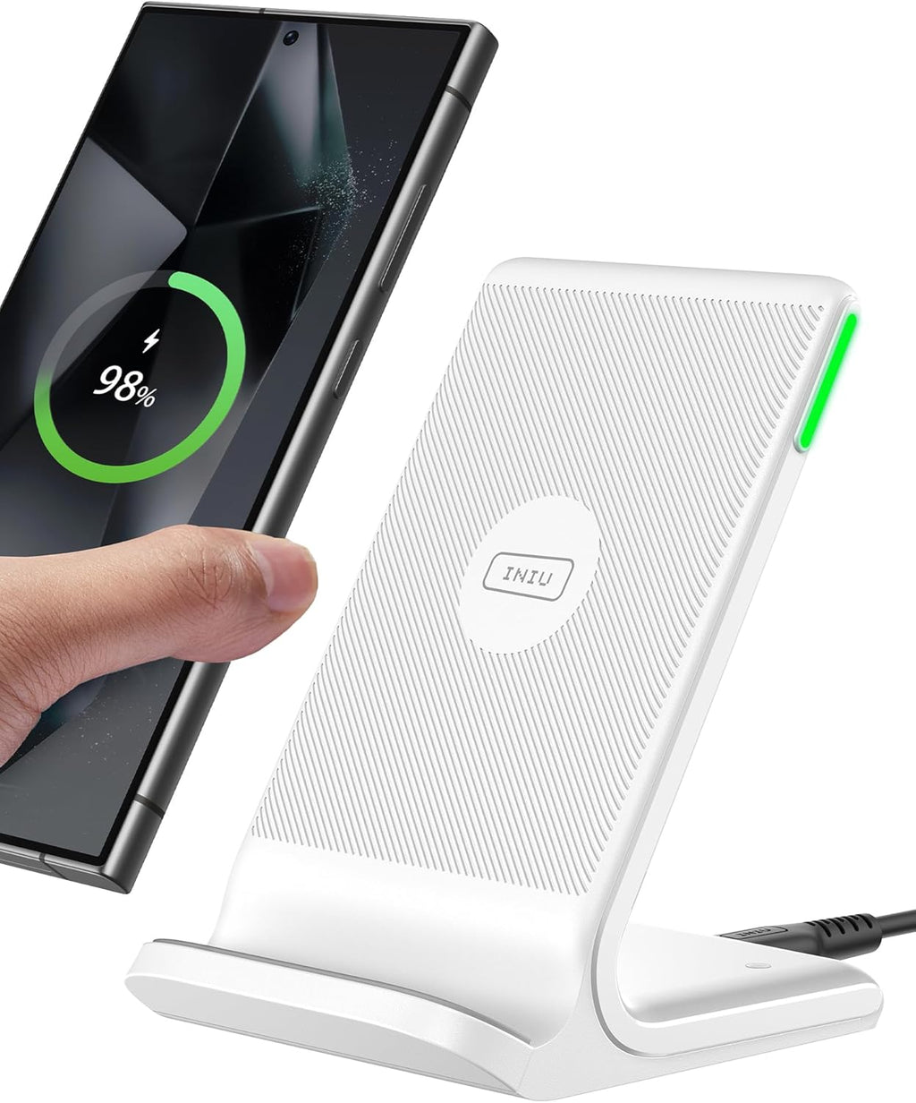 INIU Wireless Charger, 15W Fast Qi Certified Wireless Charging Station with Sleep-Friendly Adaptive Light Compatible with iPhone 16 15 14 13 Pro XS 8 Plus Samsung Galaxy S25 S24 S23 Note 20 Google etc - ShopUS