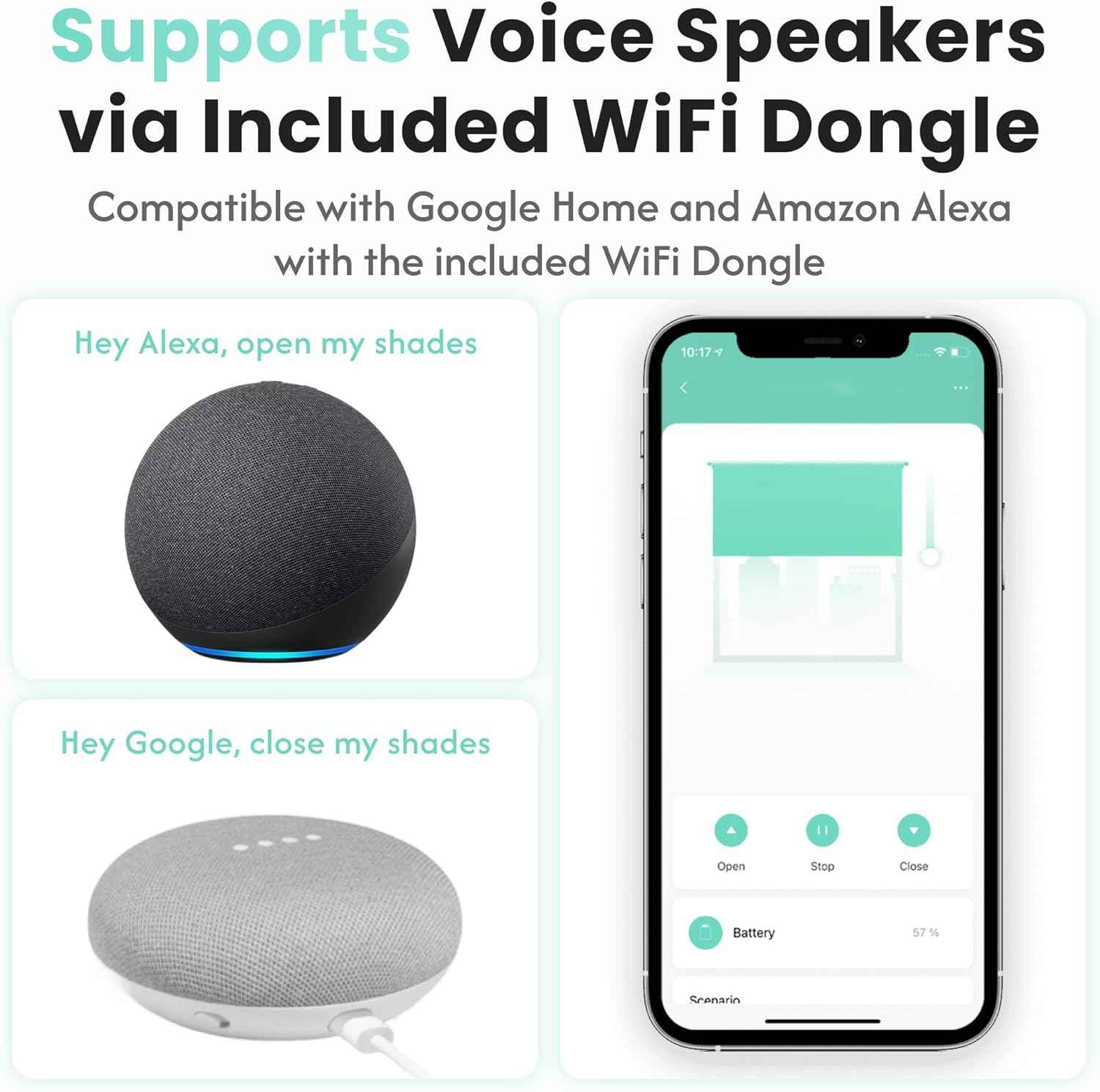Aura Roller Smart Shade Driver, Remote Control & WiFi Dongle | Automate Existing Blinds | Beaded Window Shade Compatible Up to 4x5ft | Rechargeable Battery | Set Schedules | Hands Free Voice Control