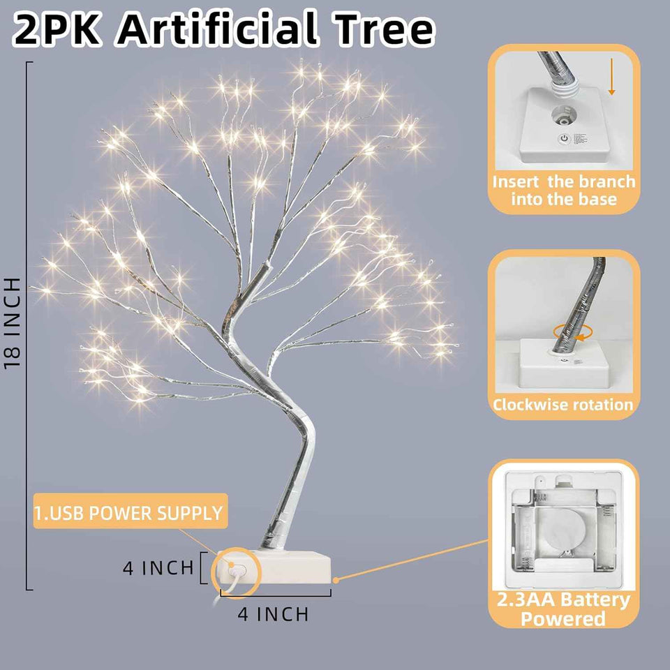 PEIDUO Fairy Lights Spirit Tree, 2PK Bonsai Tree Light, 108 LED Warm White Fairy Light Trees for Room Decor, Artificial Tree with 9 Modes for Christmas Decorations Indoor Home Decor