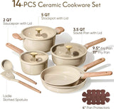 CAROTE 14Pcs Pots and Pans Set Non stick, Ceramic Cookware Set, Non-toxic Kitchen Cooking Set, PFAS and PFOA Free