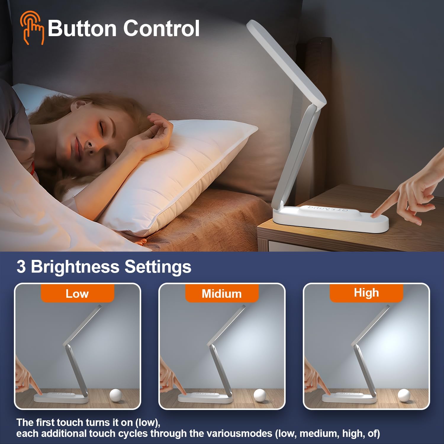 LED Desk Lamp for Office Home & Battery Operated Lamp Rechargeable Lamp Foldable & Portable Light, LED Desk Light Strip, 3 Brightness Dimmable Small Desk Lamp Wireless Reading Lamp (White)