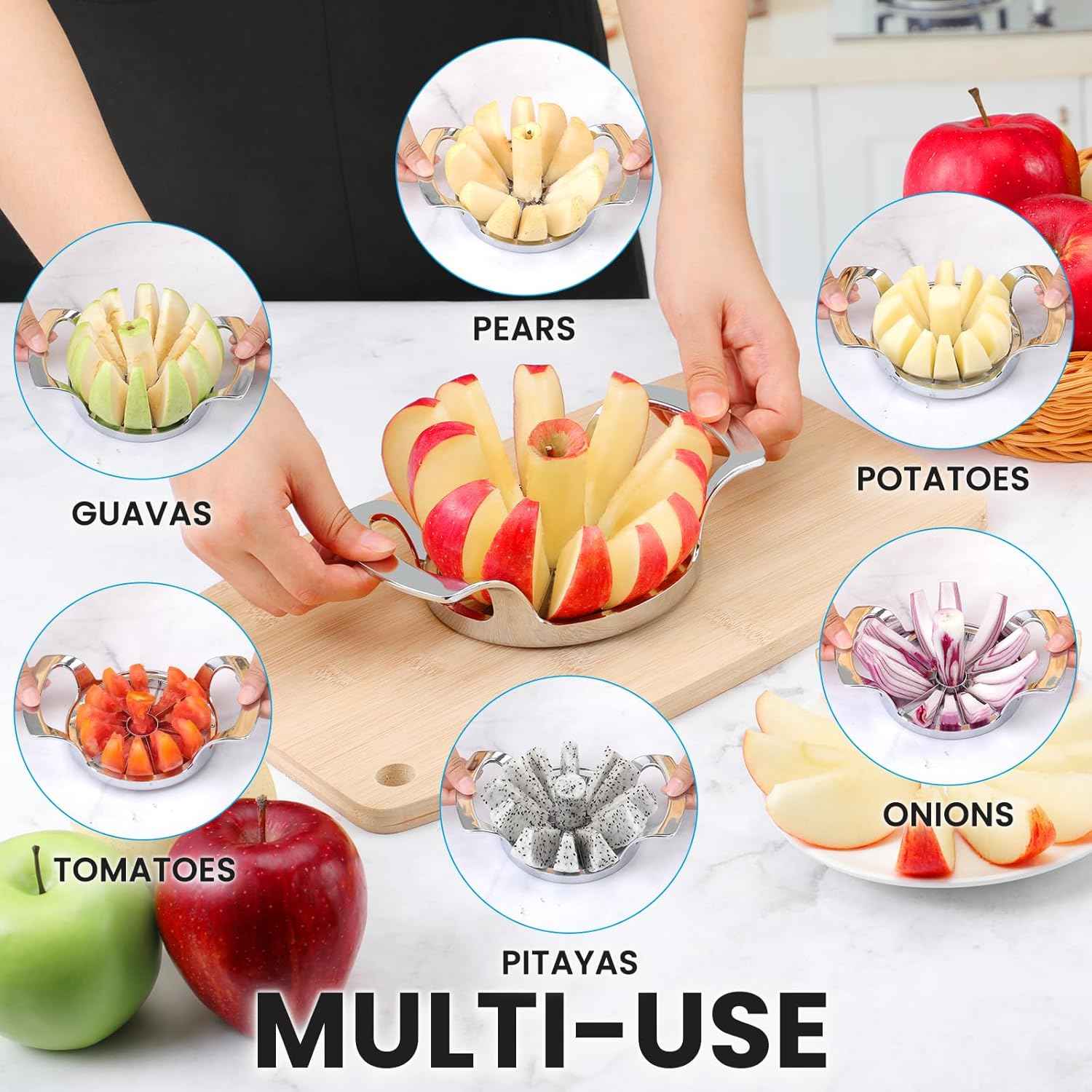 4.72 Inch Extra Large Apple Slicer with 12 Blades - Professional Heavy Duty Apple Cutter -304 Stainless Steel Apple Corer Tool - Sharp Apple Slicer and Corer - Easy to Use - Dishwasher Safe