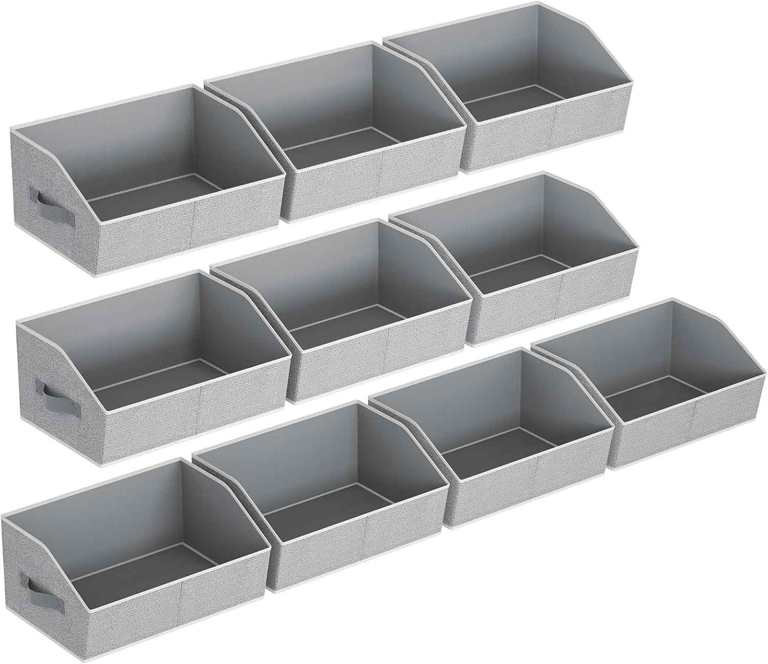 Closet Organizers Bins 6 Packs - Large Closet Shelf Organizer with Handles, Fabric Trapezoid Storage Bins, Collapsible Storage Cubes for Clothes, Towels, Light Gray