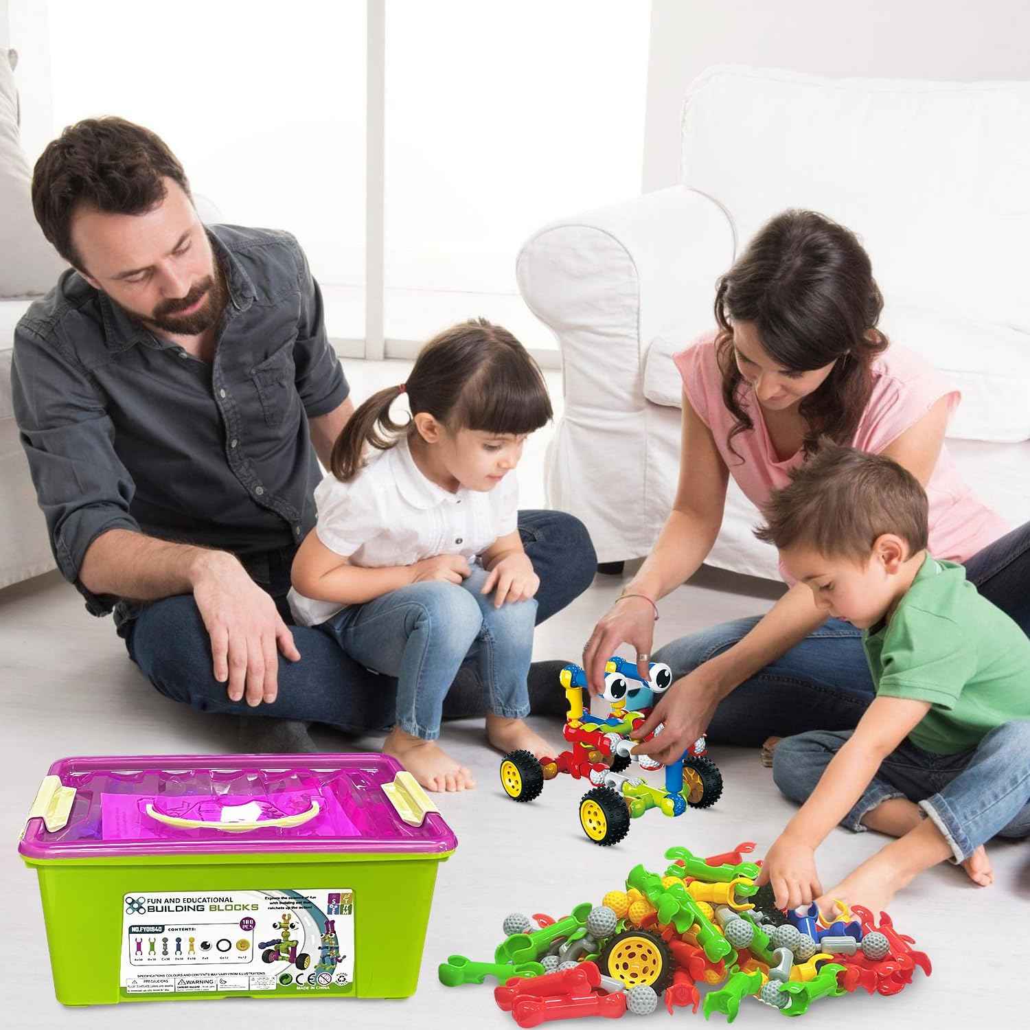 Huaker Stem Building Toys for 3 4 5 6 7 8 Year Old Boys Girls Kids,180 Pieces Building Blocks Educational Learning Toys with Large Storage Box,Ideal Christmas Birthday Gifts