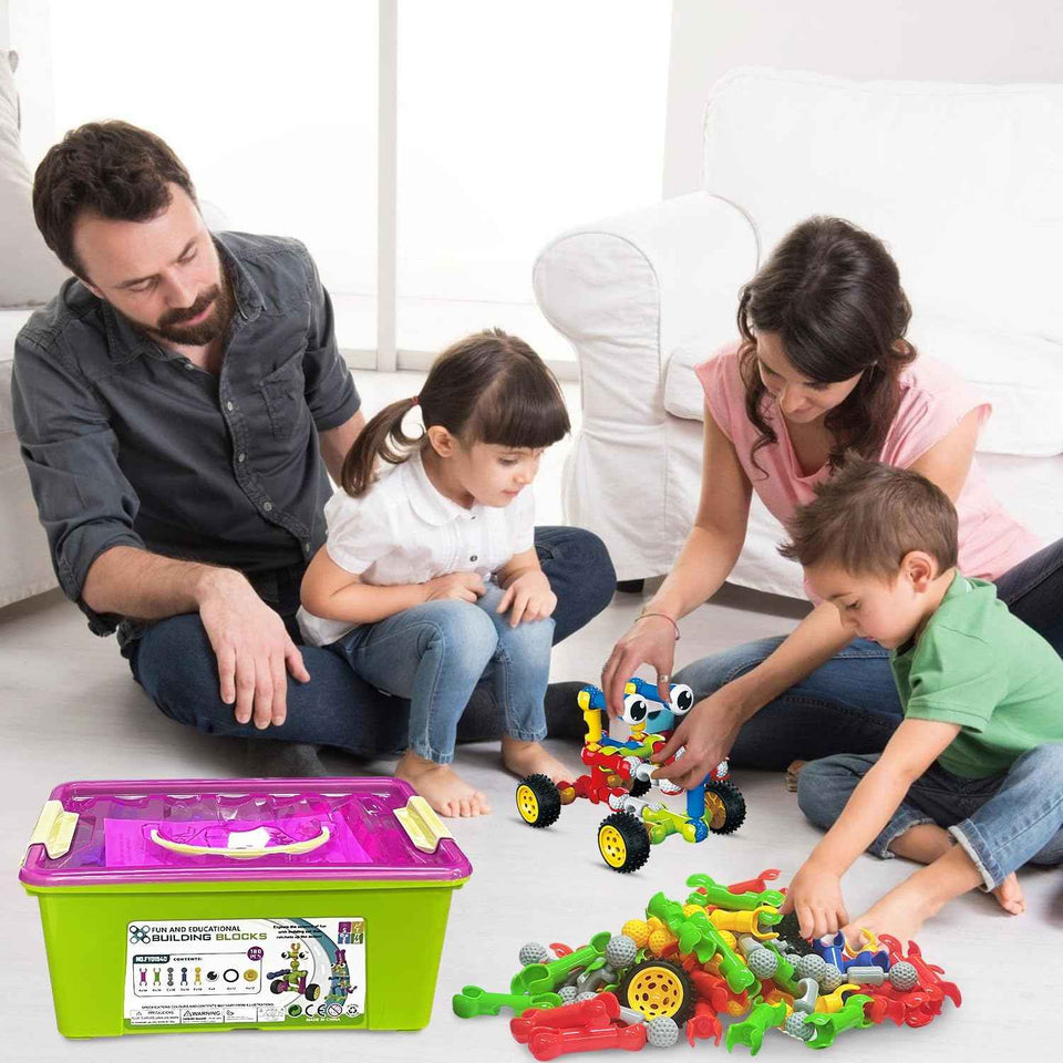 Huaker Stem Building Toys for 3 4 5 6 7 8 Year Old Boys Girls Kids,180 Pieces Building Blocks Educational Learning Toys with Large Storage Box,Ideal Christmas Birthday Gifts