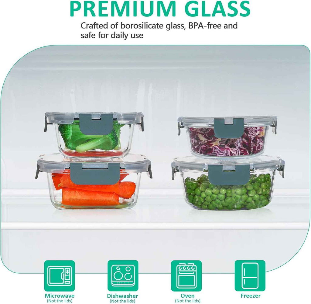 komuee 24-piece glass food storage containers set, meal prep containers, stackable airtight, microwave and oven safe