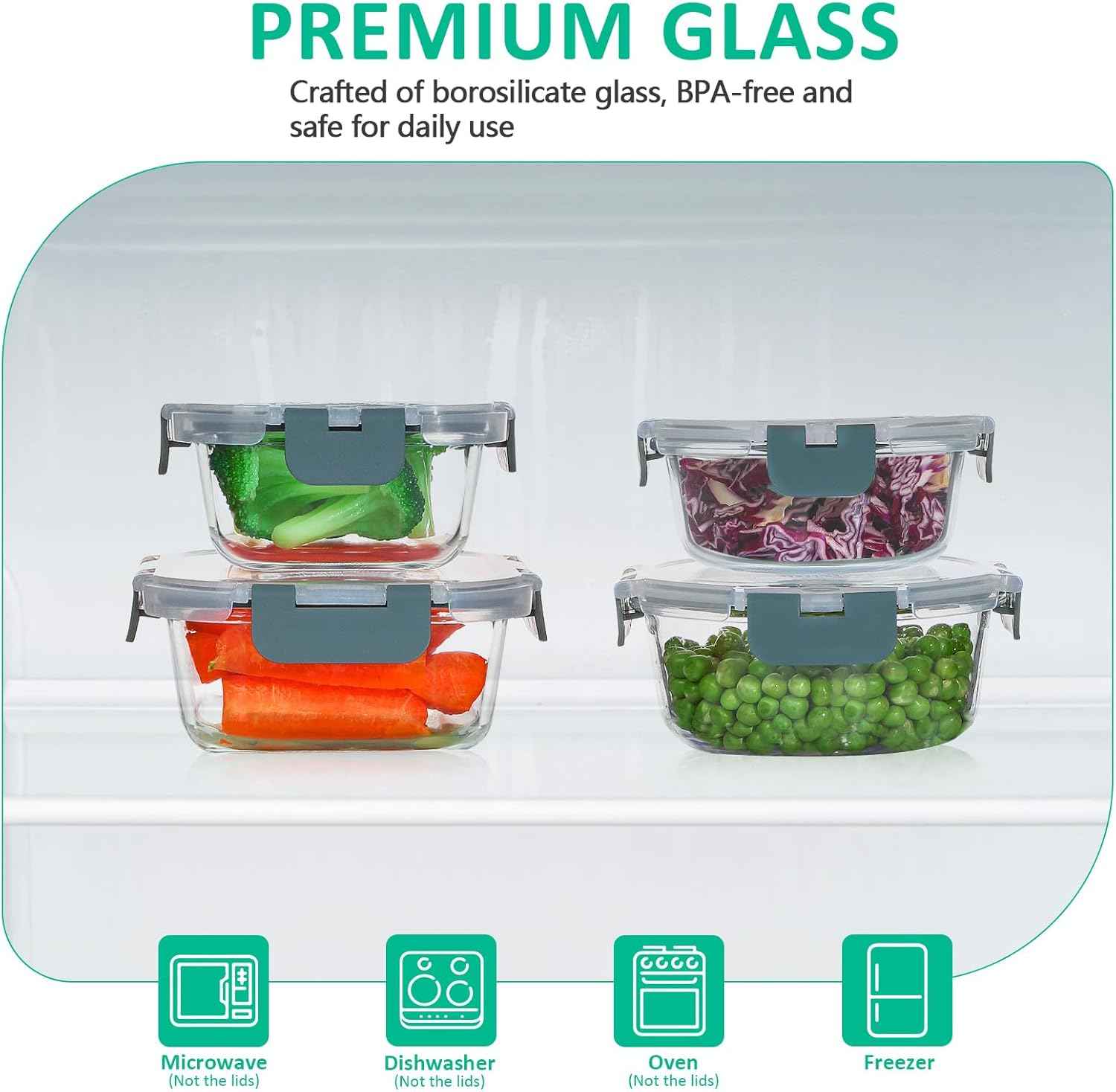 komuee 24-piece glass food storage containers set, meal prep containers, stackable airtight, microwave and oven safe