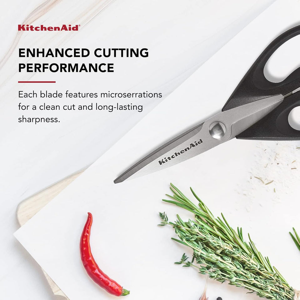 KitchenAid All PLrpose Kitchen Shears with Protective Sheath Durable Stainless Steel Scissors, Dishwasher Safe, Soft Grip Comfort Handle, 8.72 Inch, Black