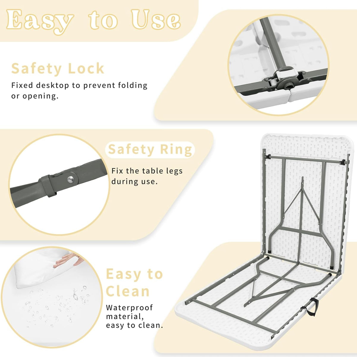Set of 2 Folding Table 6 FT Lightweight Camping Table Portable Plastic Rectangular Outdoor Dining Table Steel Legs Fold-in-Half with Carrying Handle for Indoor,Picnic,Party,Wedding,Events(White)
