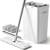JOYMOOP Mop and Bucket Set with Wringer, Flat Mops for Floor Cleaning, Wall Mop Cleaner with Long Handle, Hardwood Floor Mop with 4 Microfiber Pads