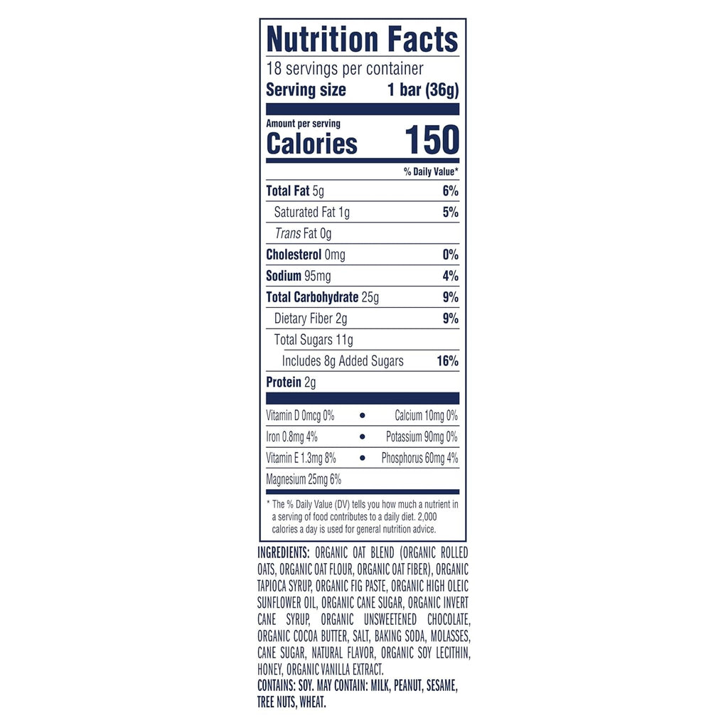 non-gmo usda organic chocolate chip soft-baked granola bars 18-pack 12g whole grains