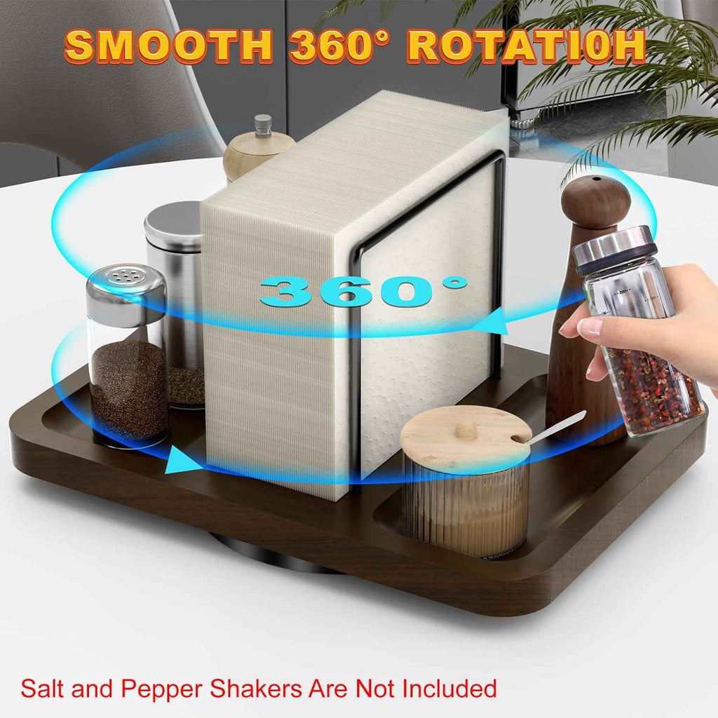 Napkin Holder for Table, Rotating Metal Napkin Dispenser with Salt and Pepper Shakers Caddy Standing Paper Towel Holder for Bathroom Kitchen Dining Table Decor Not Including Shakers