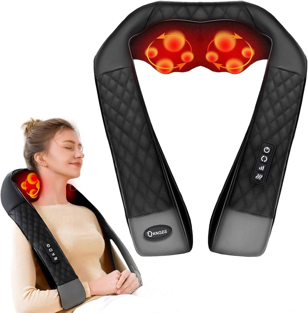 Shiatsu neck and back massager with heat, 4D deep tissue kneading for leg and full body muscle pain relief, ergonomic design