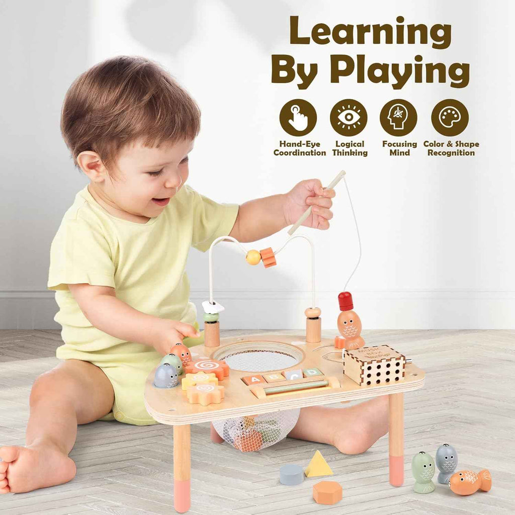 Montessori Wooden Sensory Play Table for Toddlers 1-3 Years, 8-in-1 Activity Center for 1-2 Year Old Girls and Boys