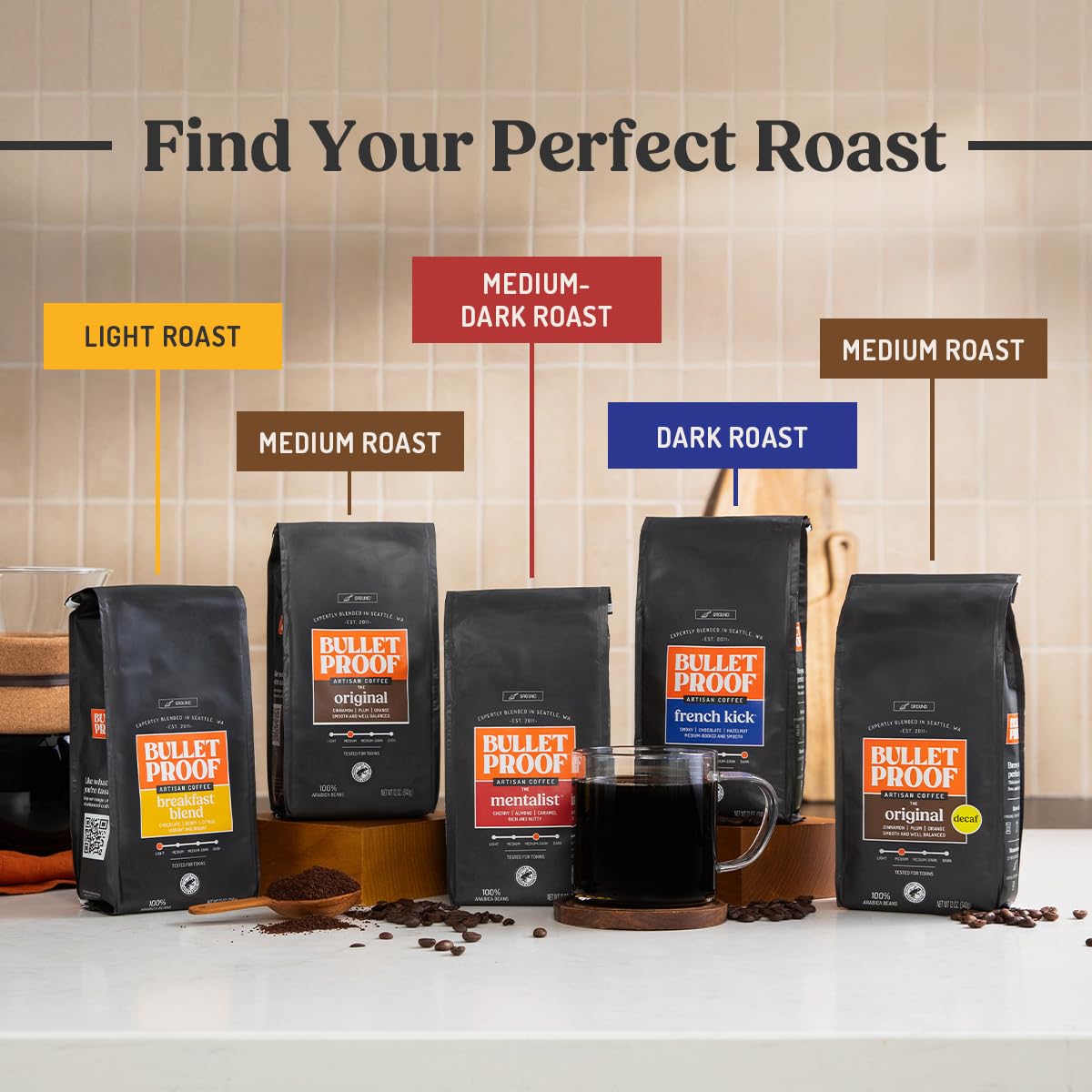 Bulletproof original medium roast 100% Arabica ground coffee 12 oz clean coffee tested