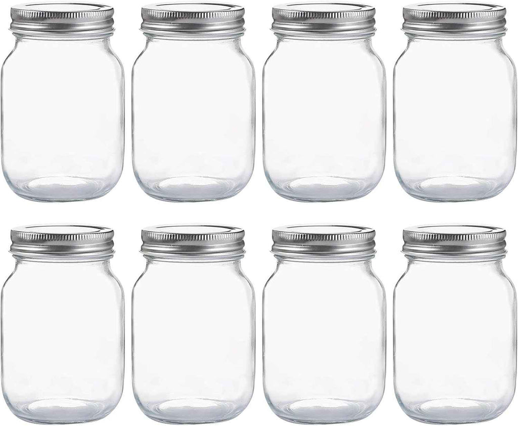 YINGERHUAN Glass Regular Mouth Mason Jars, 16 oz Clear Glass Jars with Silver Metal Lids for Sealing, Canning Jars for Food Storage, Overnight Oats, Dry Food, Snacks, Candies, DIY Projects (4PACK)