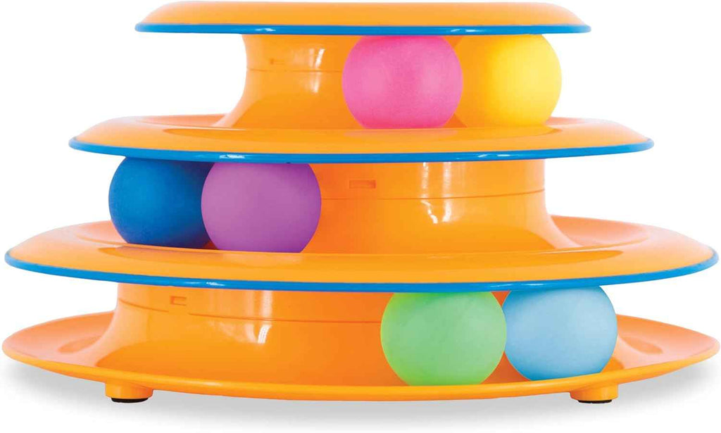 Catstages 3-Level Track Tower with 6 Balls, Interactive Indoor Cat Toy for Enrichment and Exercise