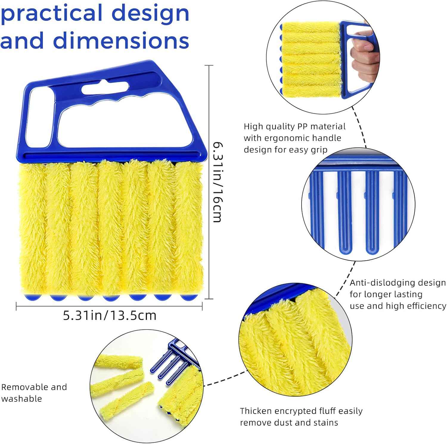 4Pcs Window Venetian Blind Cleaner Duster Tool,Washable 7 Fingers Dusting Cleaner and Air Vent Cleaner,Shutter Brush,Blinds Air Conditioner Keyboard Fan Duster Dirt Housekeeping Tool