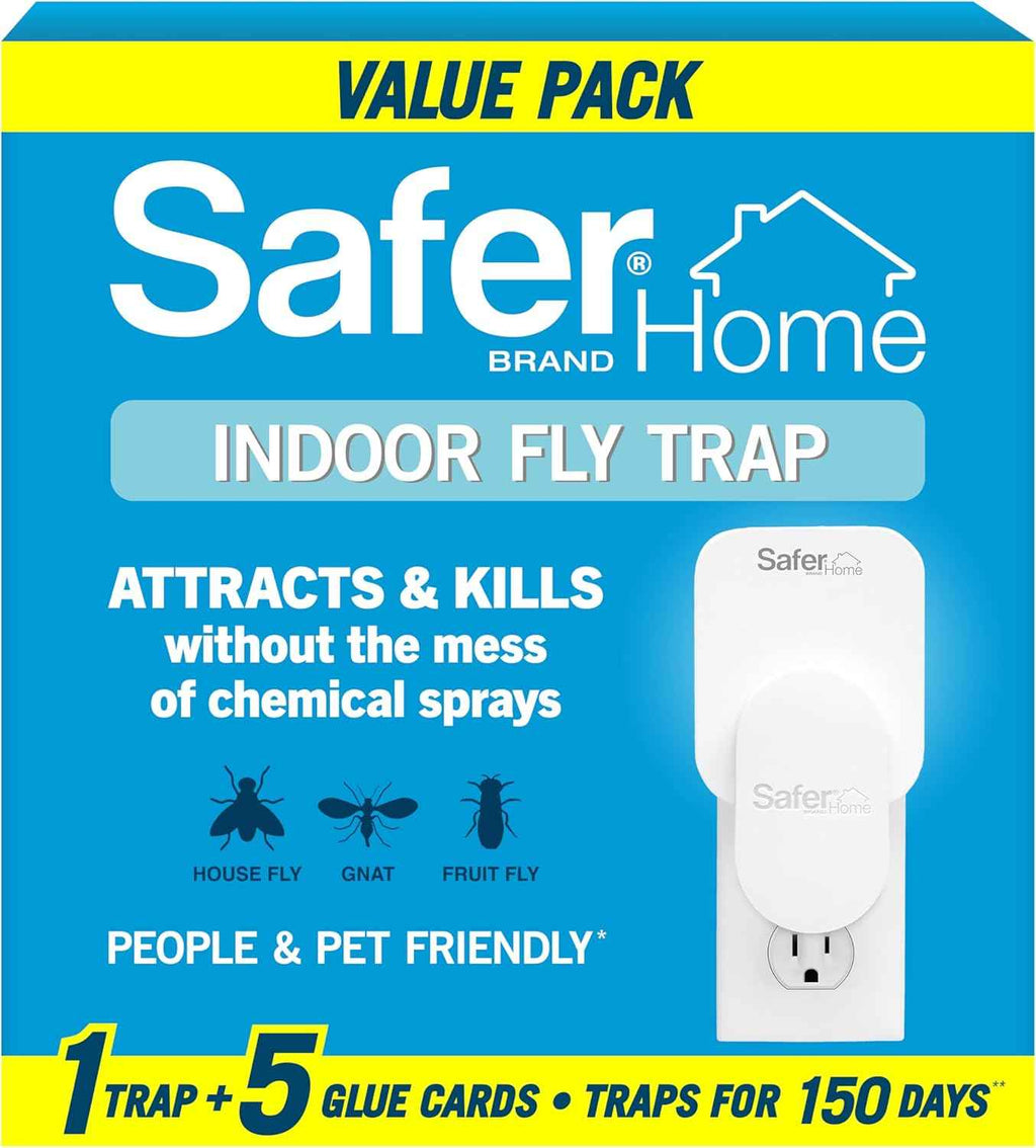 Safer Home Indoor Fruit Fly Gnat Trap with UV LED Lights - 400 Sq Ft Coverage - 1 Device + 5 StickyTech Glue Cards