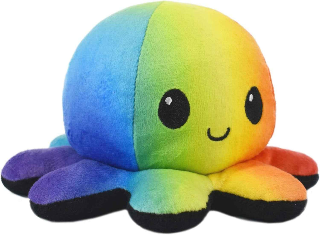 TeeTurtle Reversible Octopus Plushie - 4-Inch Pink + Aqua Two-Sided Flip Plush Toy with Embroidered Details - Cute Mini Collectible Plush for Kids, Teens, and Adults