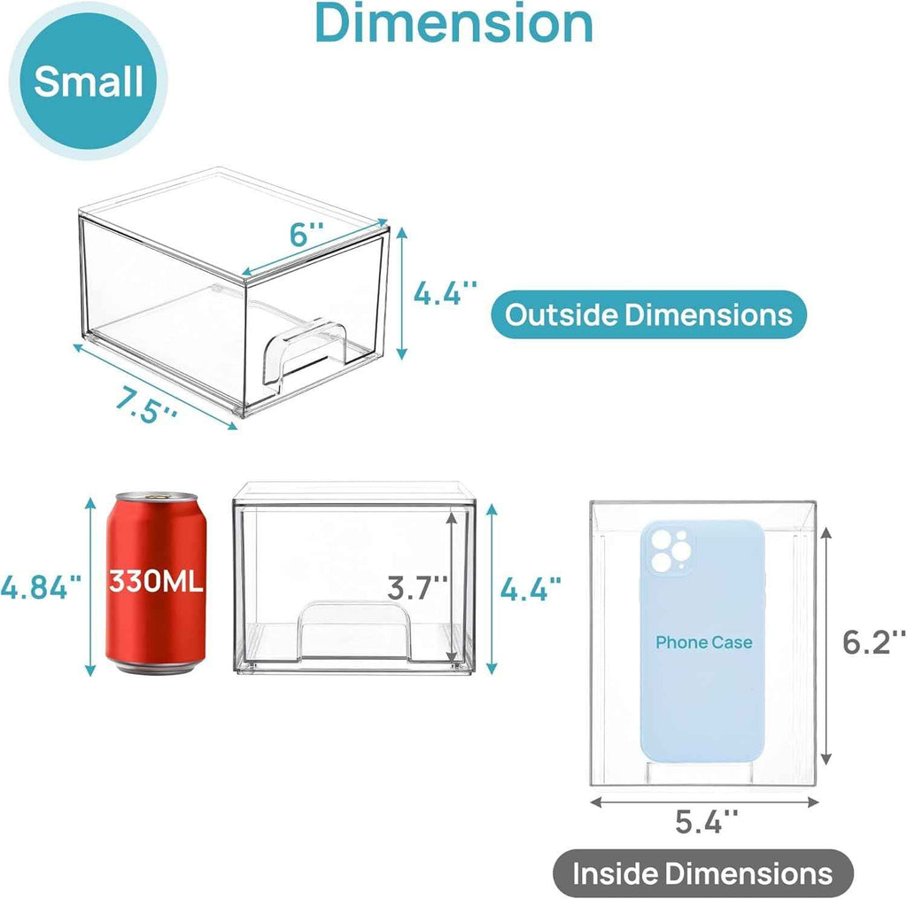4 Pack Small Clear Stackable Storage Drawers - Acrylic Bathroom Makeup Organizer