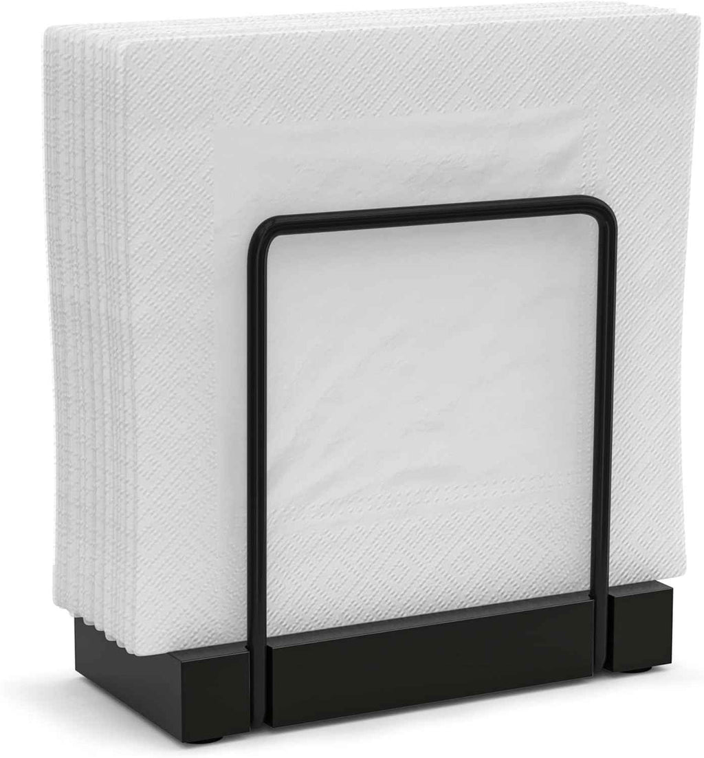 Wican Napkin Holder for Table, Bamboo Iron Standing Napkin Dispenser for Kitchen Dining Farmhouse Cocktail Picnic Bar Rustic Wood Holders for Paper Mail Bills Suitable for All Dining Room Decors Black
