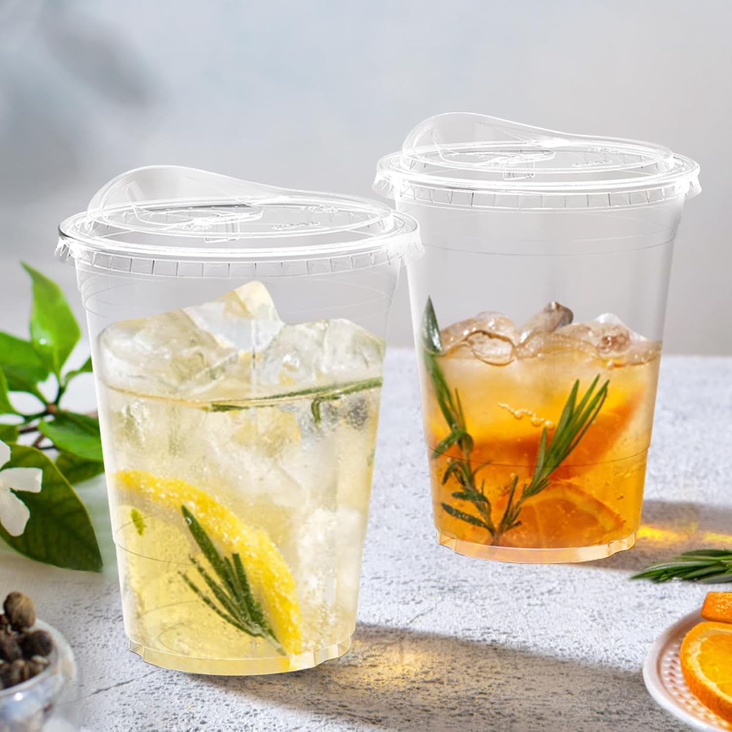 100 Pack - 16 oz Clear Plastic Cups with Lids, Sturdy & Food Safe Iced Coffee Cups with lids, Disposable Plastic Smoothie Cups for Cold Drinks, Sip Lids
