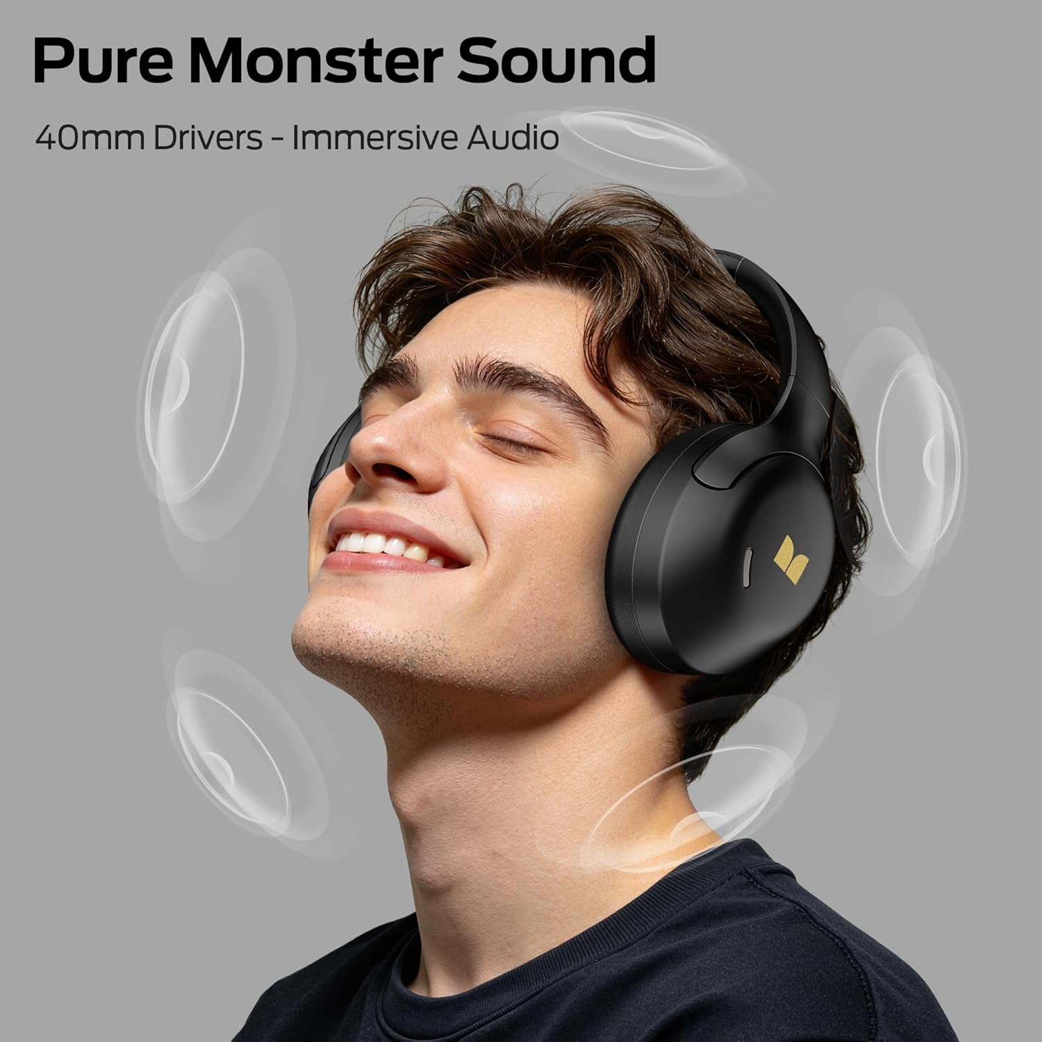 Monster Harmonic N22 Active Noise Cancelling Headphones, Bluetooth Headphones Over Ear with 3 EQ Modes, 110H Playtime, HiFi Stereo Audio, Bluetooth 6.0, Wireless Headphones for Work Travel, Black