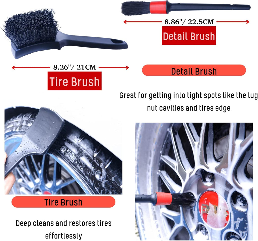 4-pack long handle wheel brush kit for cleaning wheel and tire with soft and stiff brushes