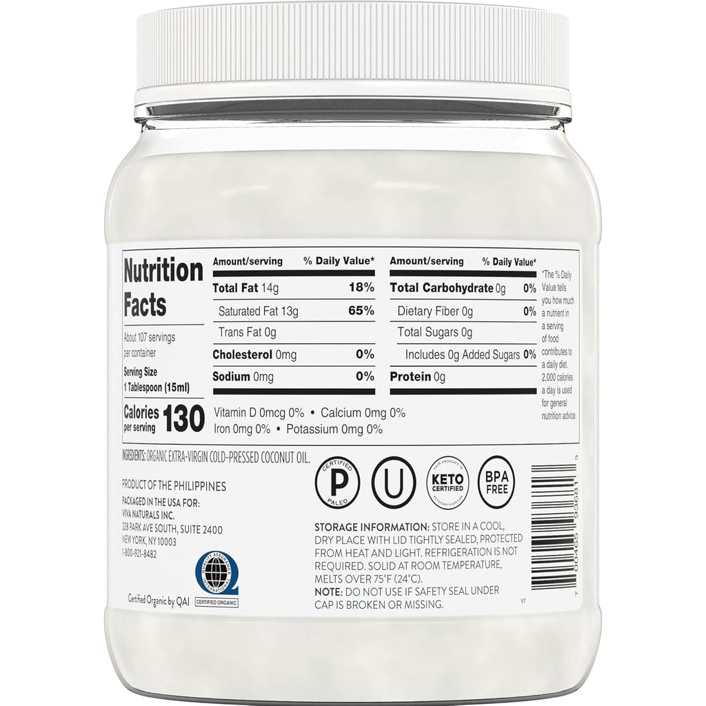 viva naturals 54 fl oz unrefined cold-pressed extra virgin coconut oil