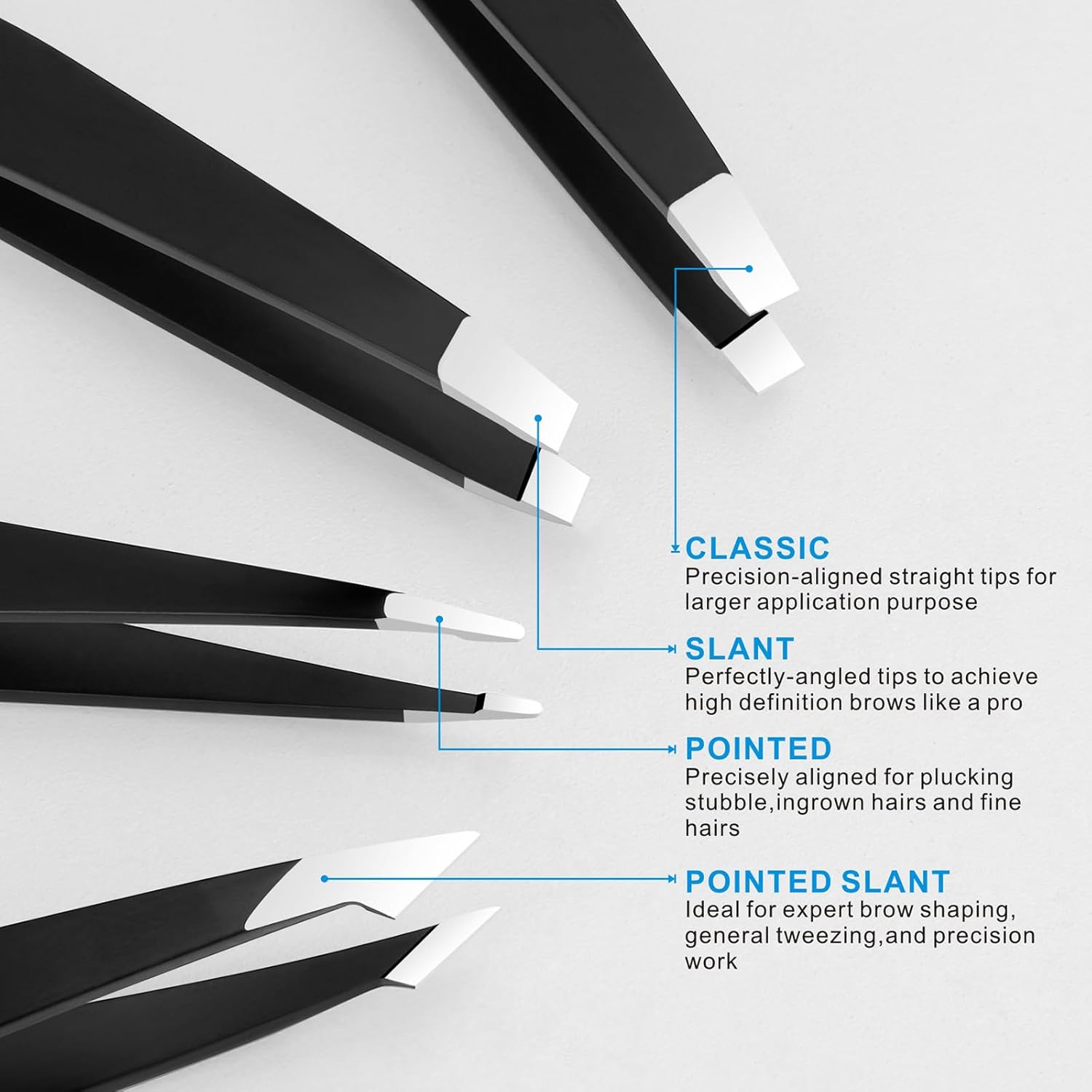pefei professional stainless steel tweezers set for eyebrows facial hair removal black