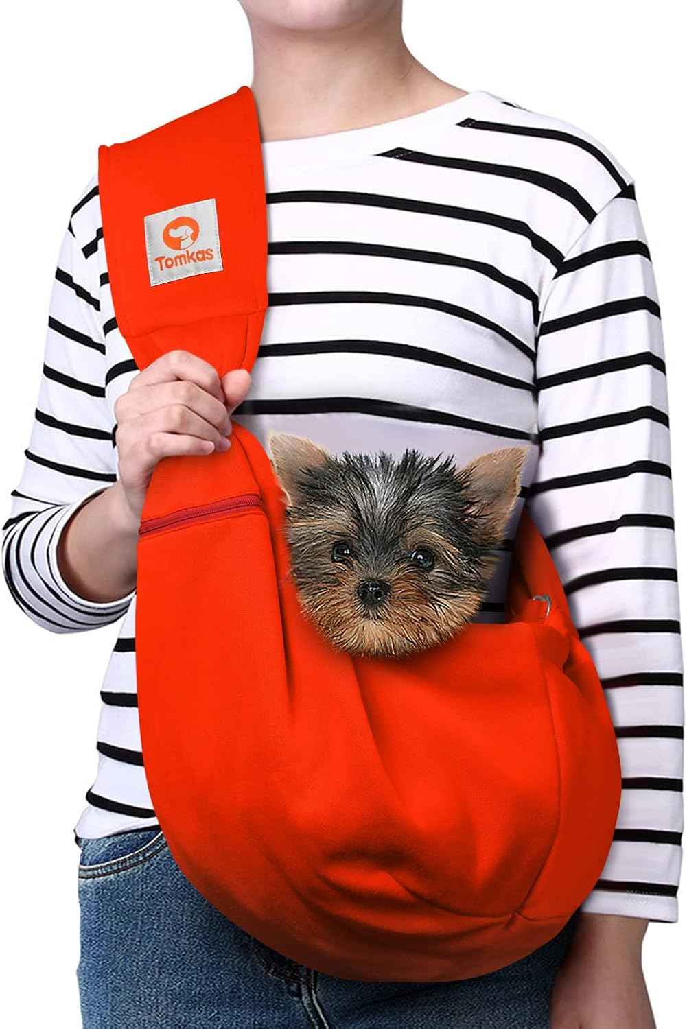Tomkas Small Dog Sling Carrier - Classic Pocket & Classic Strap - for 3-10 lbs Pets(Black)