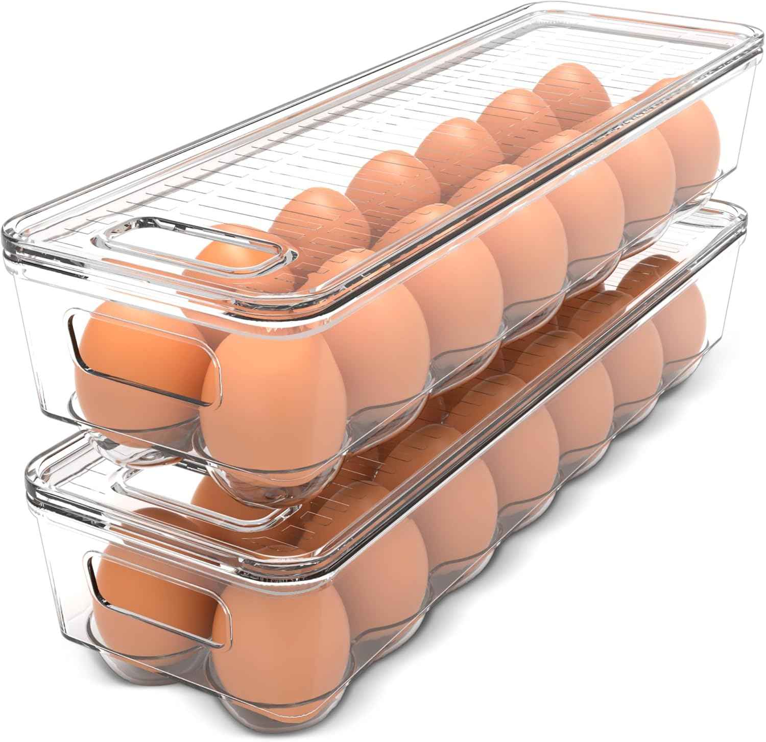 Utopia Home Clear Stackable Egg Holder for Refrigerator Organization - Pack of 2 with Lid and Handle