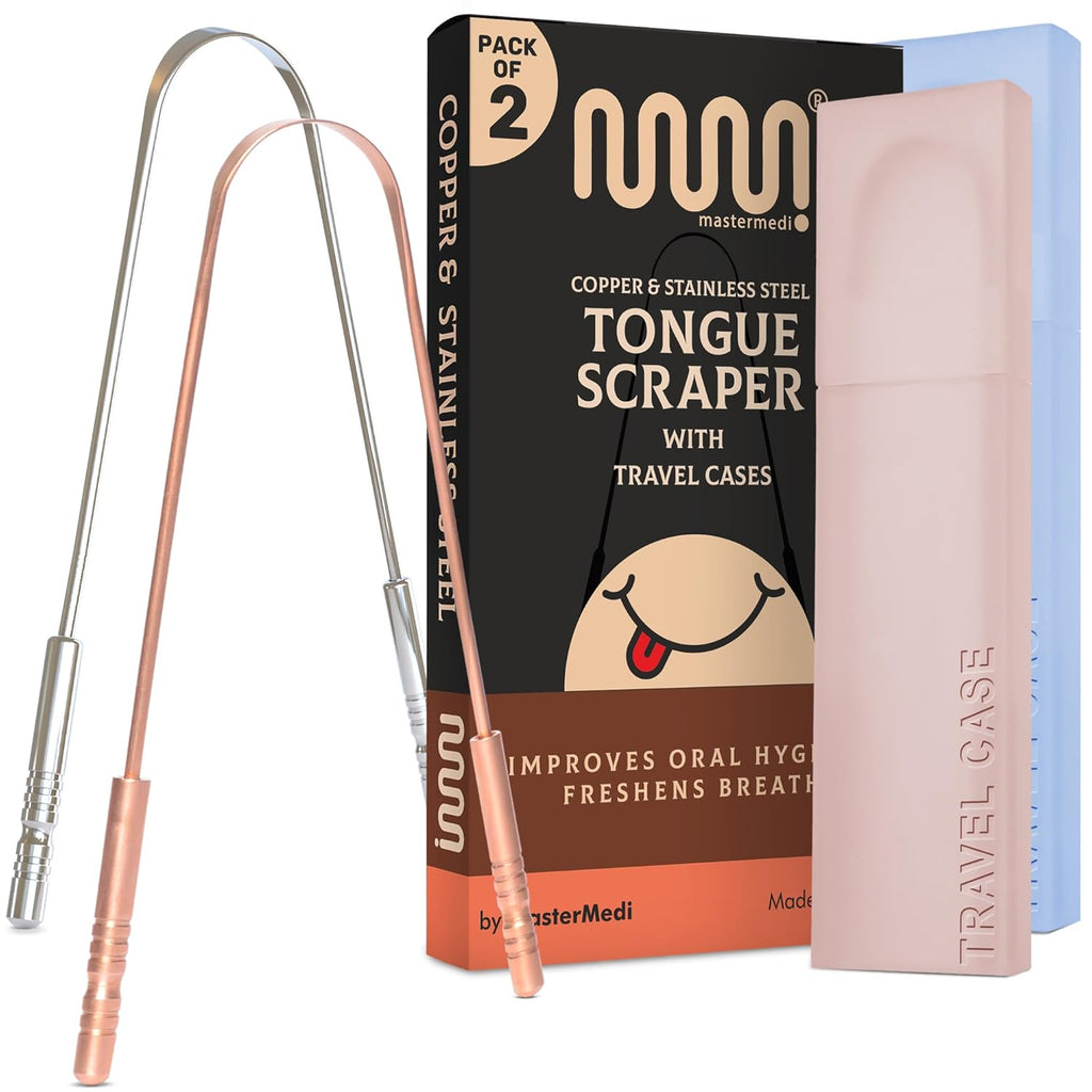 mastermedi 100 stainless steel tongue scraper for adults bad breath oral care