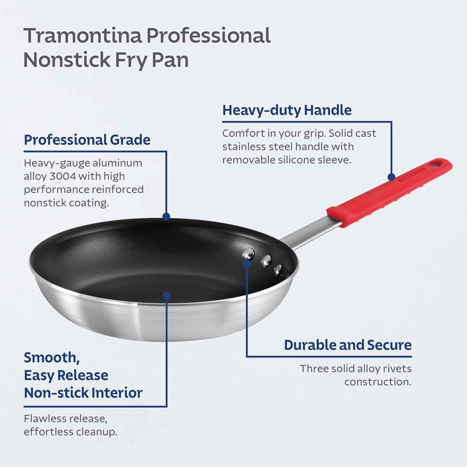 Tramontina Professional 10-Inch Non-Stick Frying Pan, Heavy-Gauge Aluminum Skillet with Reinforced Nonstick Coating, Red Handle, Dishwasher and Oven Safe