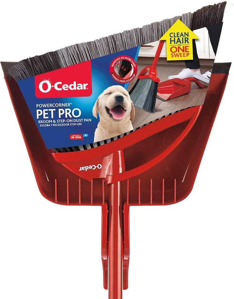 O-Cedar Pet Pro Broom with Step-On Dustpan | Quiet Cleaning Tool for Pets and Pet Owners
