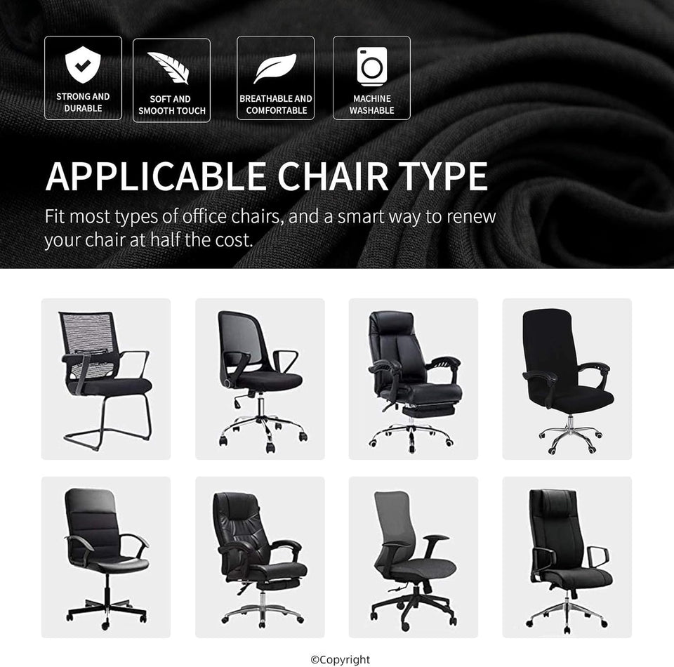Water Resistant Stretch Computer Office Chair Cover with Durable Zipper Universal Washable Removable Spandex Rotating Boss Chair Slipcovers Anti-dust Soft Desk Chair Seat Protector for Dogs Cats Pets
