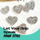 OnTheGrip Cute Cubic Diamond Heart Shape Design Collapsible Expandible Mobile Phone Grip Stand Holder for Smartphone Tablet Cell Phone Accessory (Silver Big)