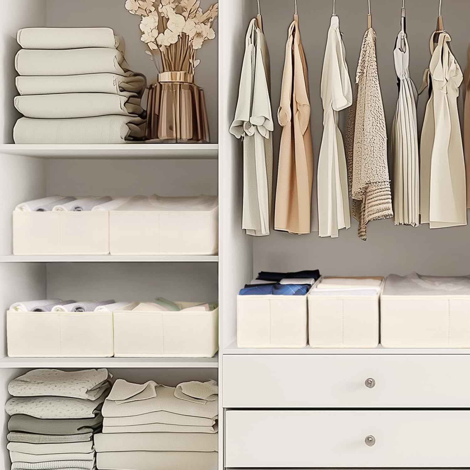 Criusia Drawer Organizer Clothes, 10 Pack Dresser Organizer for Baby Clothes, Underwear, Sock- Foldable Closet Organization and Storage Dividers Bins for Nursery, Bedroom (Beige)