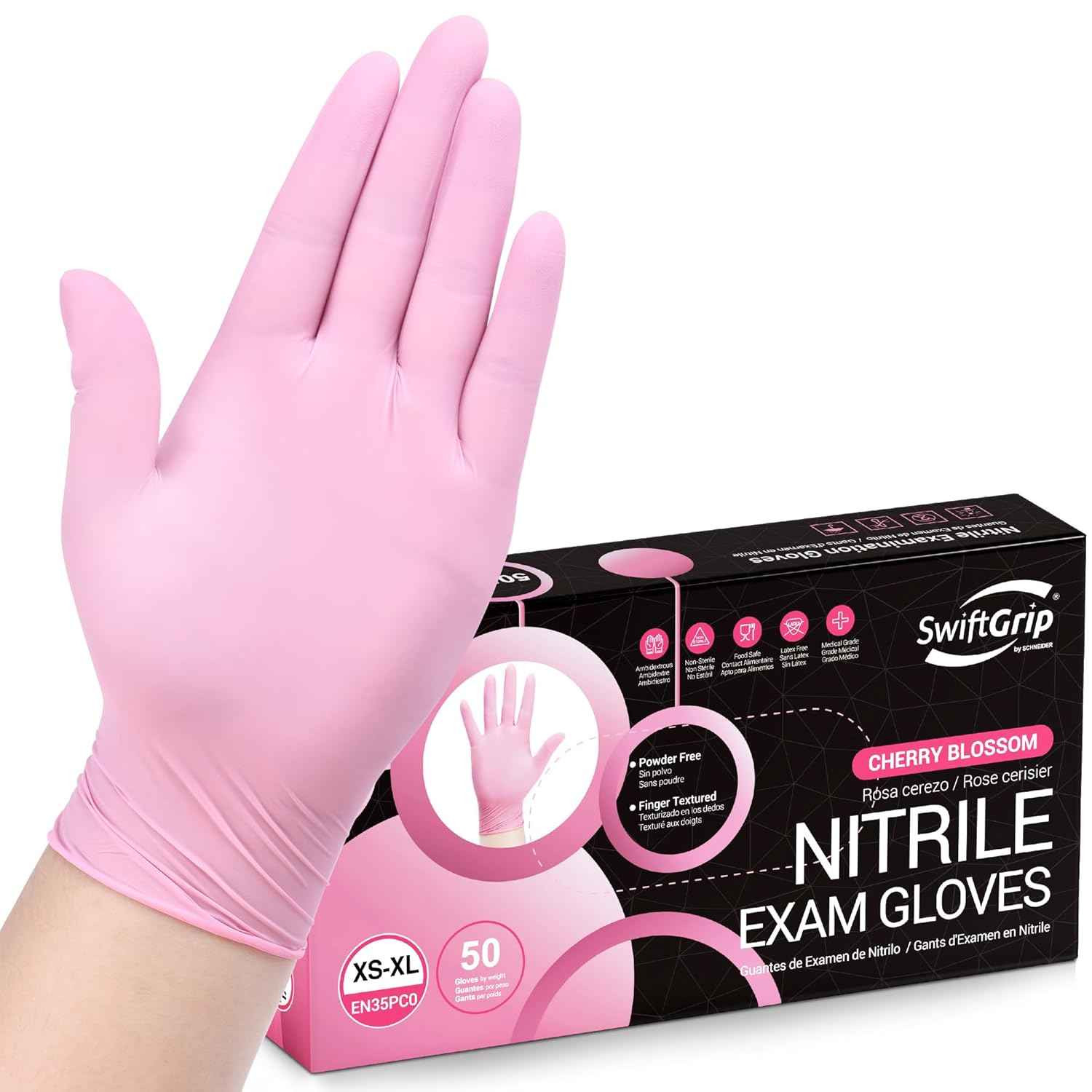 Pink Nitrile Gloves, 3-mil, Industrial Gloves Disposable Latex Free, for Cleaning & Esthetician, Rubber Powder-Free, 100-ct Box (Medium)